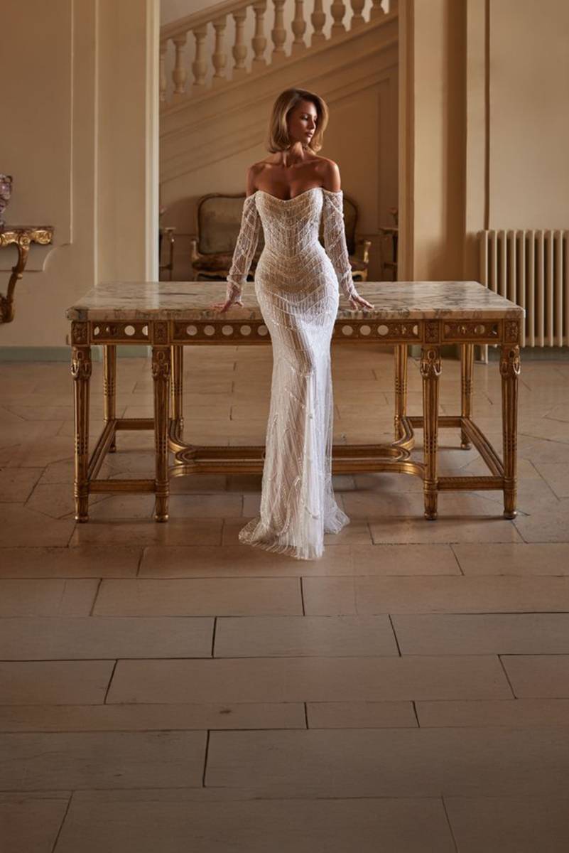 Robe de mariée Madeira Milla Nova sirène dentelle semi-transparente sequins essayage Soniab Marseille