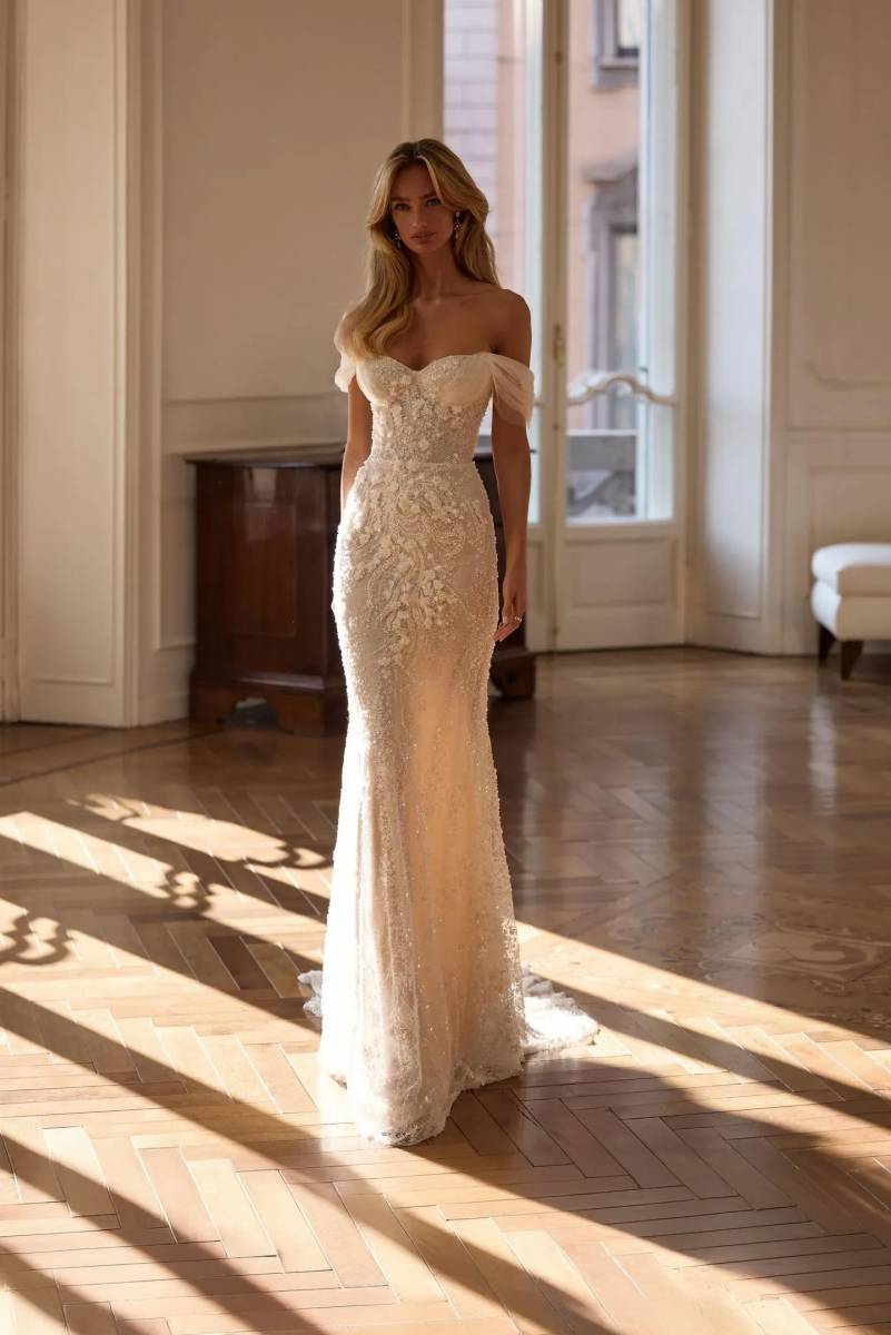 robe de mariée sirène sans manches à dentelle venara milla nova marseille